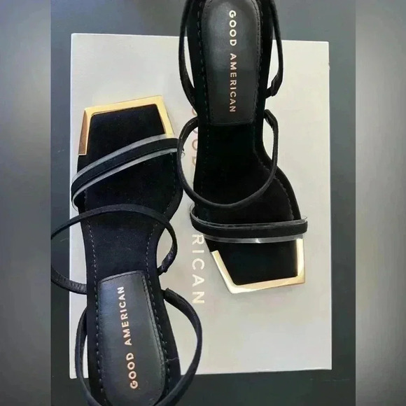 GOOD AMERICAN  The Standout Square Toe Sandal Suede Black Size 10 1/2 Hee… - Picture 3 of 9